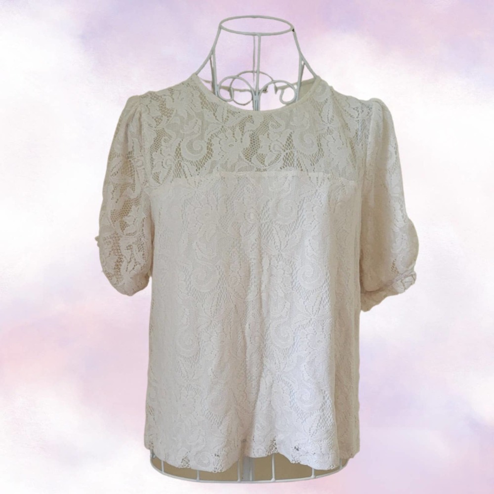 Anthropologie Parvati Velvet Ruched Lace Blouse Size Medium